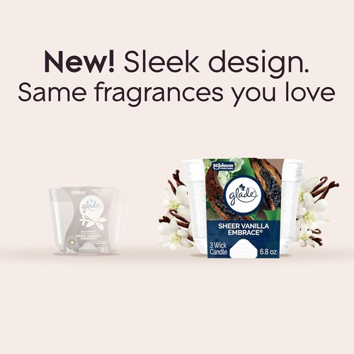 Glade Sheer Vanilla Embrace - Essential Oil Infused 3-Wick Fragrance Candle | 6.8 Oz, 3 Count