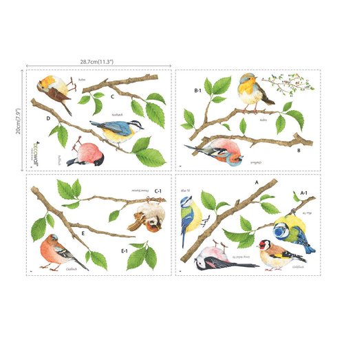 DECOWALL DS4-8036 Garden Birds Kids Wall Stickers Wall Decals Peel and Stick Removable Wall Stickers for Kids Nursery Bedroom Living Room (Small) Decor