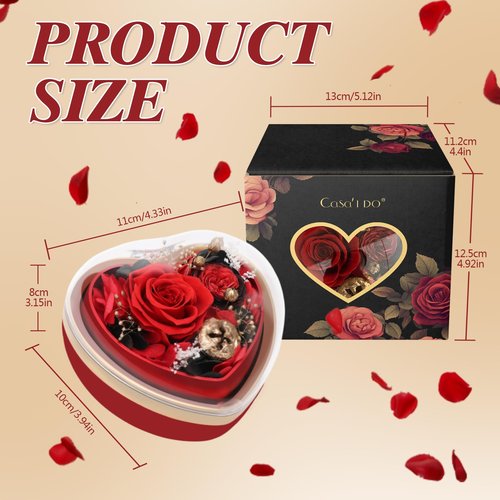 Casaido Preserved Real Rose with I Love You Necklace in Heart Shaped Box, Valentines Day Gift for Her, Red Eternal Flower Christmas Mothers Day Birthday Gifts for Women Mom Wife Girlfriend Grandma