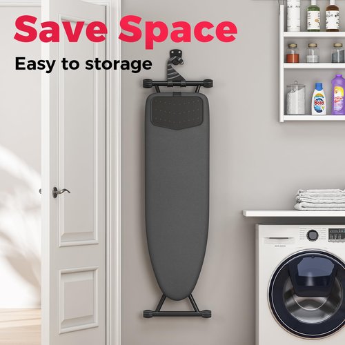 APEXCHASER Ironing Board, Compact Iron Board with Silicon Mat, Foldable Ironing Board with Heat Resistant Cover, 7 Height Adjustable, Space Saver Iron Board,13x43 Black