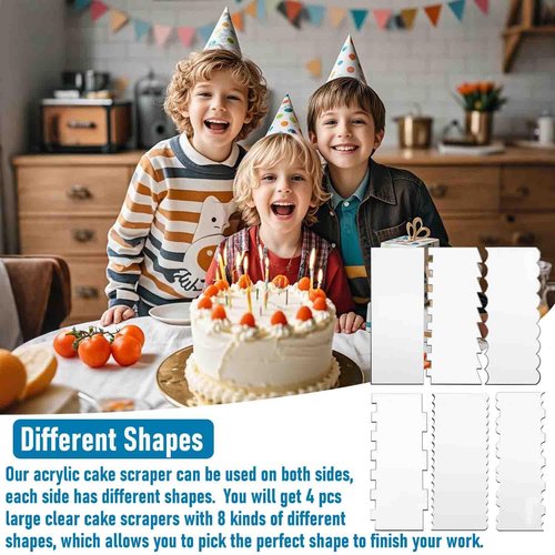 6-Piece Clear Acrylic Cake Decorating Scraper Set – Large Icing Smoothers and Edge Combs for Buttercream, Frosting, Mousse, and Baking Projects