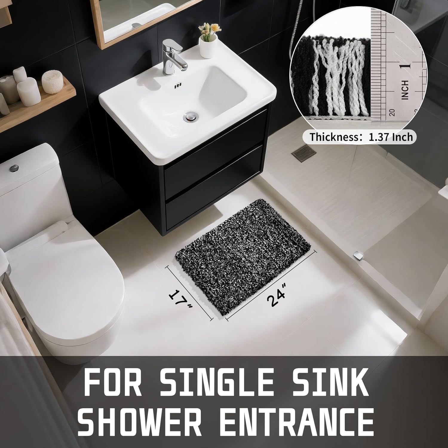 Yimobra Non-Slip Bathroom Rugs - Ultra Soft, Washable & Water Absorbent Plush Mats | 24x17 Inches
