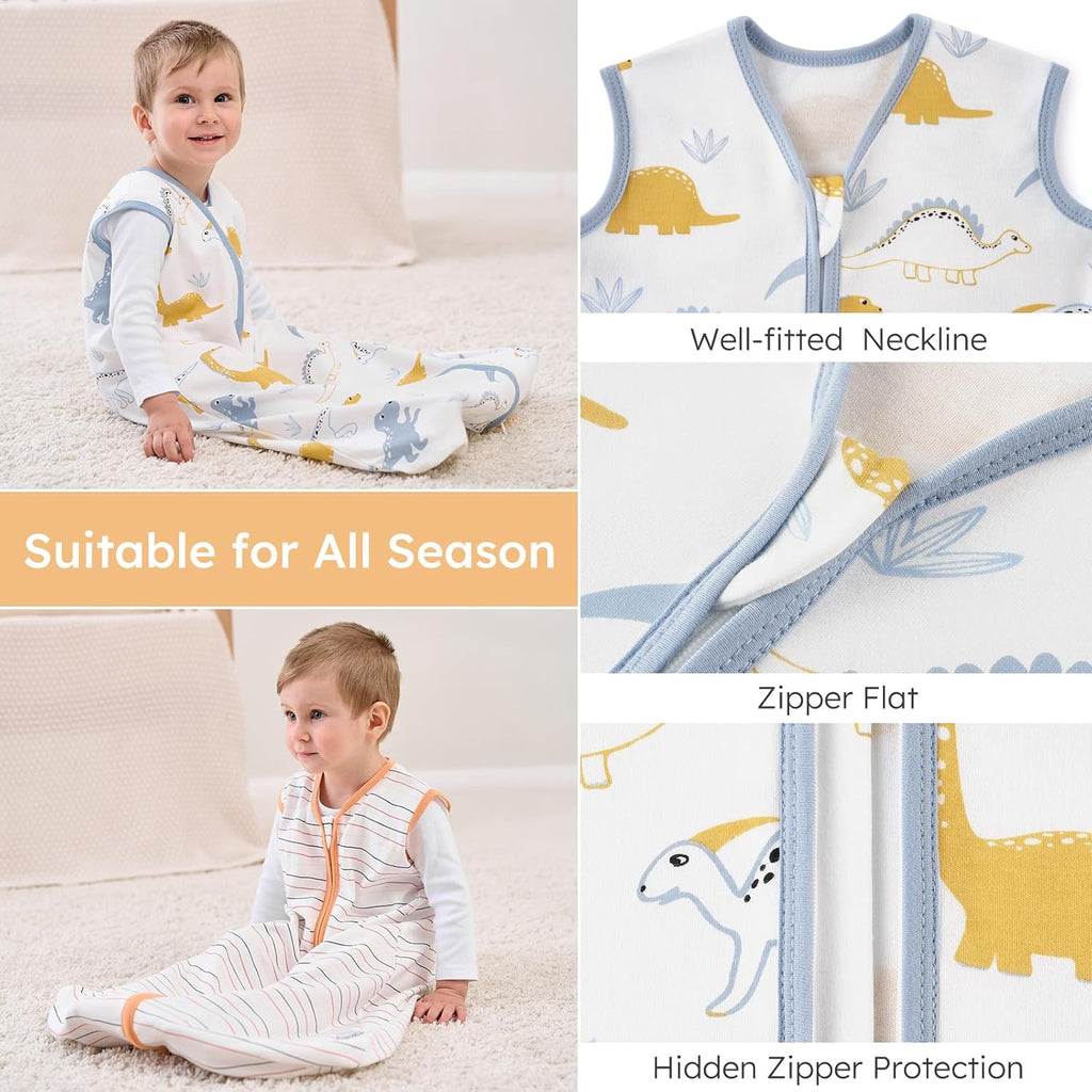 Yoofoss Baby Sleep Sack | 100% Organic Cotton Wearable Blanket for 6-12 Months | 2-Way Zipper, 3 Pack