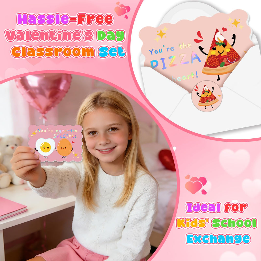 36 Pack Valentines Day Cards for Kids School, Gold Foil 4.7x3.2in Cute Classroom Cards with Envelopes & Stickers, 9 Fun Designs for School Exchange, Perfect for Kids, Friends, and Valentine’s Day Parties