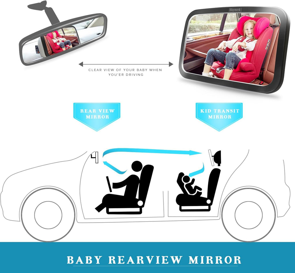 Shynerk Baby Car Mirror - Safety Rear-Facing Infant Seat Mirror with 360° Rotation & Shatterproof Design