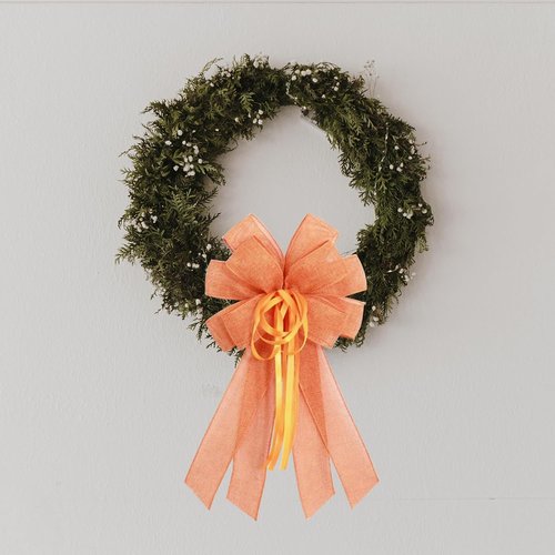 Large Orange Burlap Easter Wreath Bow - Farmhouse Decorative Bow with String | 11.42 x 20.87 Inches