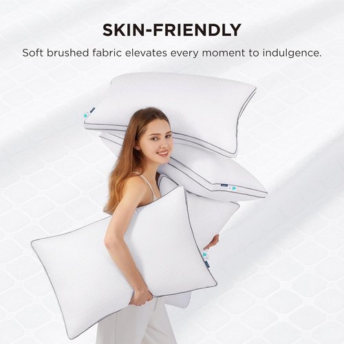 Bedsure Queen Pillows Set of 2 - Fluffy Hotel Quality Pillows with Gusseted Support | Diamond Quilted Design