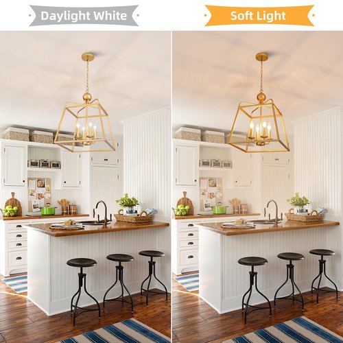 15.7 Inch Gold Farmhouse Chandeliers for Dining Room, 4-Light Dining Light Fixture with E12 Base, Adjustable Height Kitchen Chandeliers Over Table, Chandelier Light for Kitchen Island Foyer Hallway