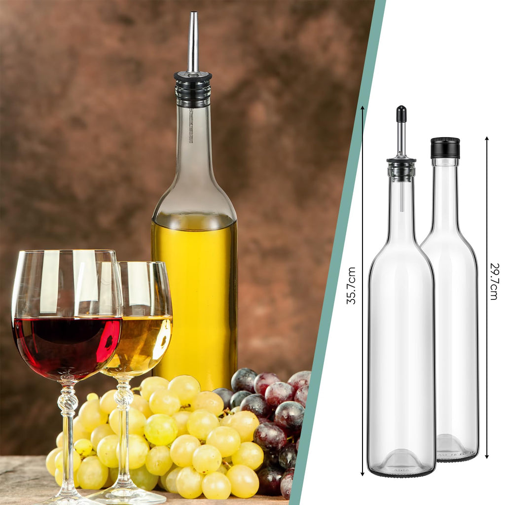 Maxdot 20 Pcs Long Neck Glass Bottles with Pourer Bordeaux Wine Bottle Clear Empty Wine Syrup Juice for Home Bar Liquor Juice Making Wedding Anniversary Party