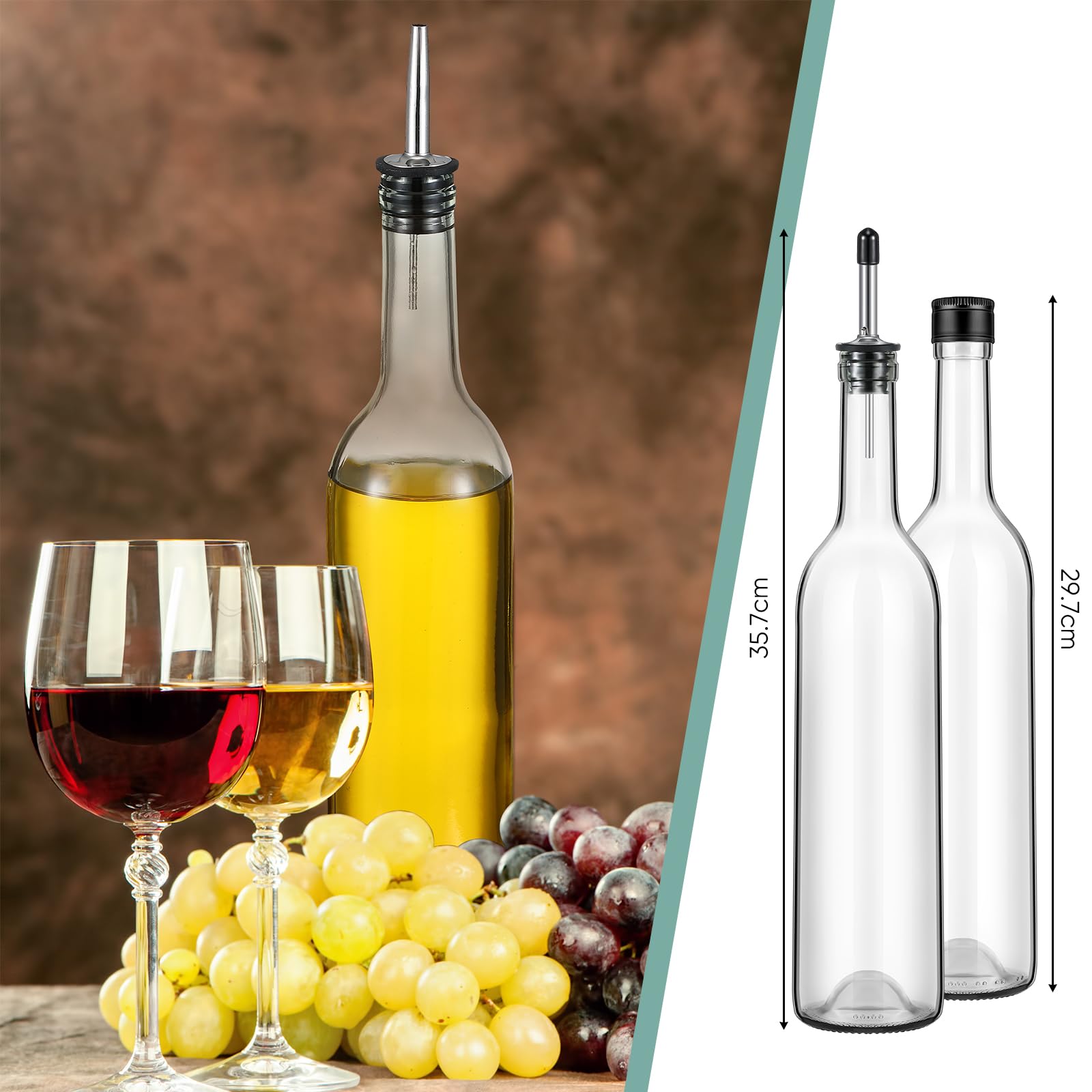 Maxdot 20 Pcs Long Neck Glass Bottles with Pourer Bordeaux Wine Bottle Clear Empty Wine Syrup Juice for Home Bar Liquor Juice Making Wedding Anniversary Party