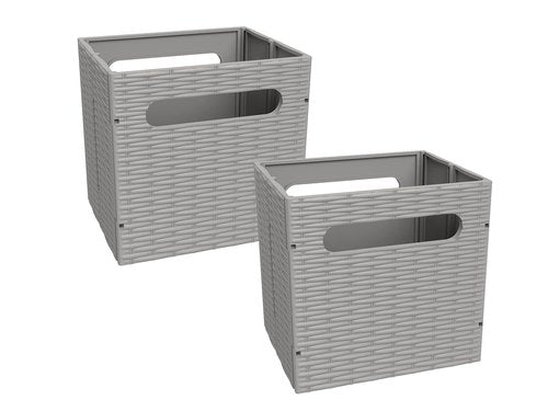 ClosetMaid 5439 Collapsible Mini Storage Bin with Two Handles, 2-Pack, Gray Wicker, 2 Pack