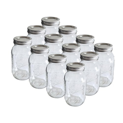 Ball - 16oz Regular Mouth Jars with Lids & Bands 12 Pack Jars, Large Glass Mason Jar for Food Storage with airtight Lid, 0.125 Gallon Glass Jar with Lid and Bands, Set of 12