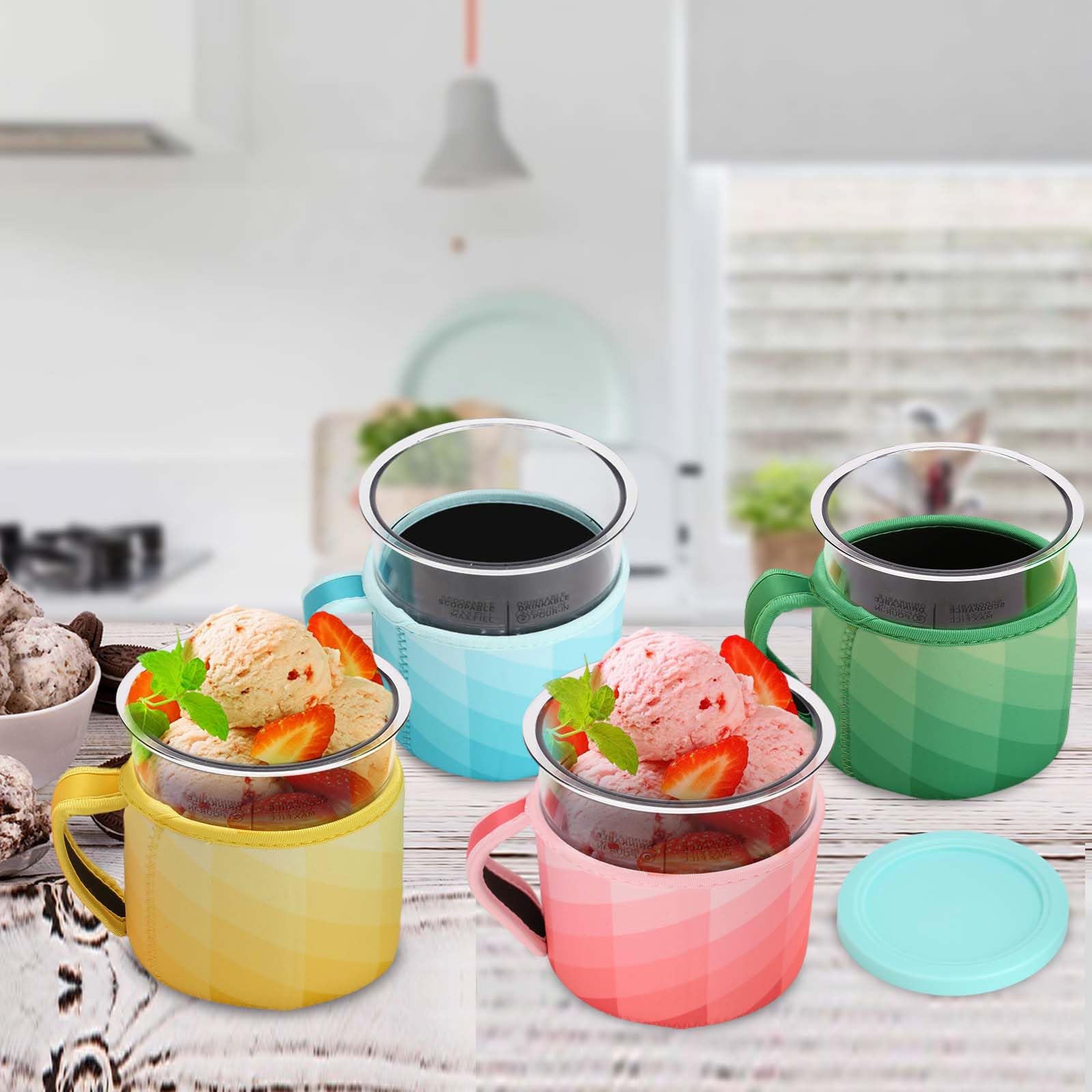 OVRRCSME For creami deluxe pints 4Pack，Compatible with Creami NC501 NC500 Series 24oz Ice Cream Maker Containers -Containers not Included (24oz 4 Cups+4 Sleeve)