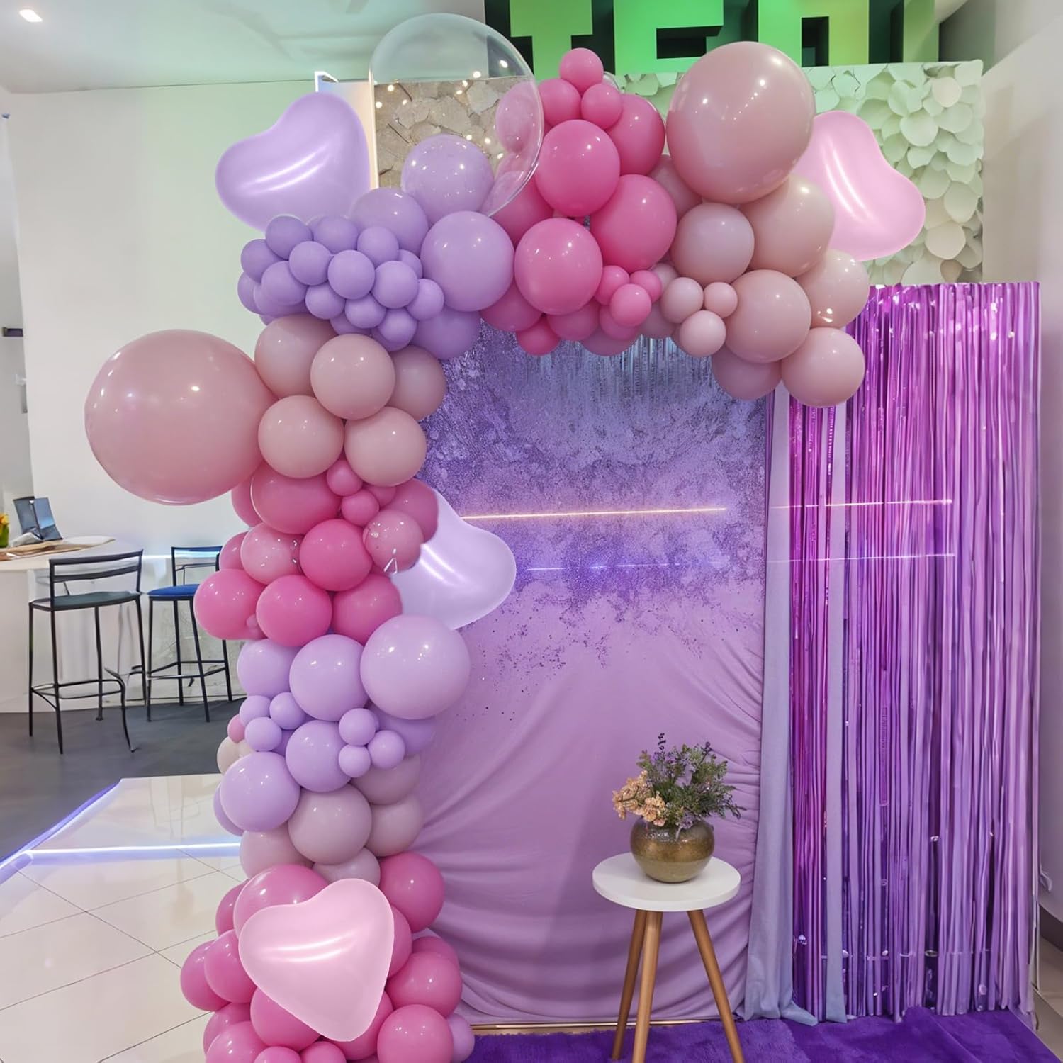 Skiennix Pink & Purple Balloons - 50pcs Macaron Heart Latex & Foil Balloons for Parties & Celebrations