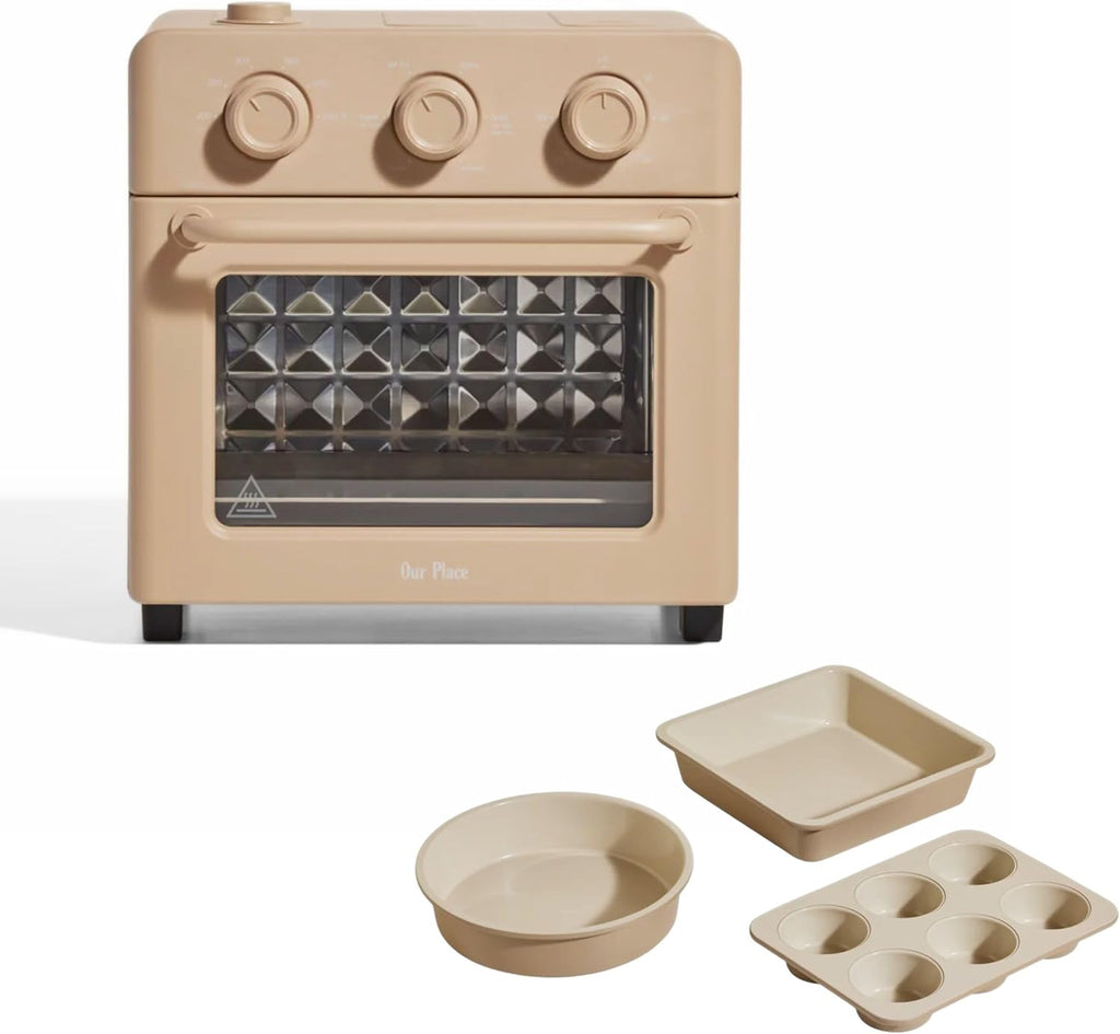 Our Place Wonder Oven - 6-in-1 Air Fryer & Toaster Oven with Steam Infusion | Nonstick Ceramic Bakeware Set (Round, Square & Muffin Pan)