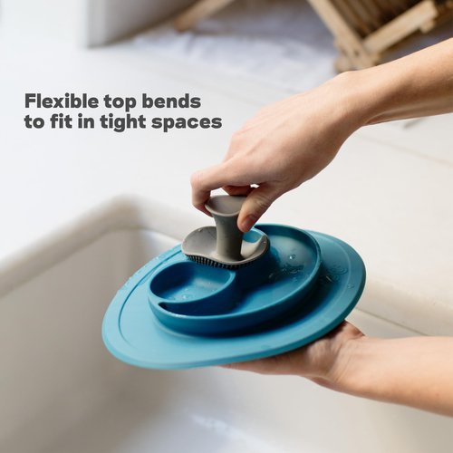 ezpz Mushroom Sponge (Sage) - Odor-Resistant Kitchen Sponge with Soft Bristles, Non-Slip Handle, Suction Base - Gently Cleans Pans, Dishes and Feeding Gear