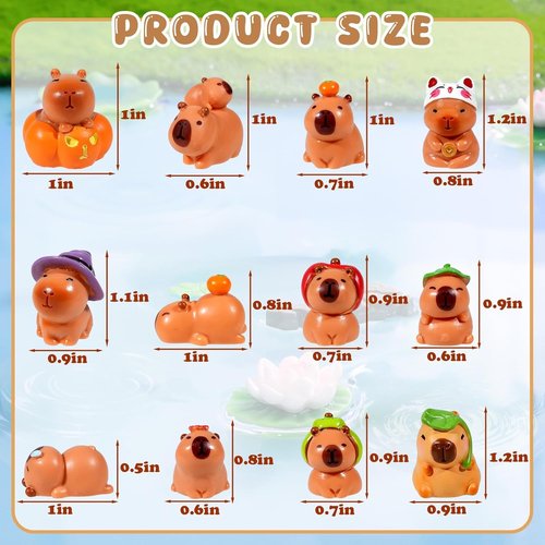 Exasinine Mini Capybara Figurines - 12pcs Resin Set for DIY Fairy Garden & Home Decor