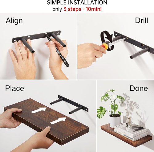 BAYKA Floating Bathroom Shelves - Rustic Wood Over Toilet | Set of 3 for Home Decor & Organization