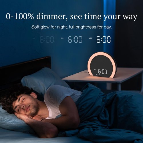 ANJANK Super Loud Alarm Clock with Wireless Bed Shaker, Vibrating Dual Alarm with Light Wake Up for Heavy Sleepers & Hearing Impaired, 9-Color Night Light, 5 Sounds, 0-100% Dimmer, USB Charger