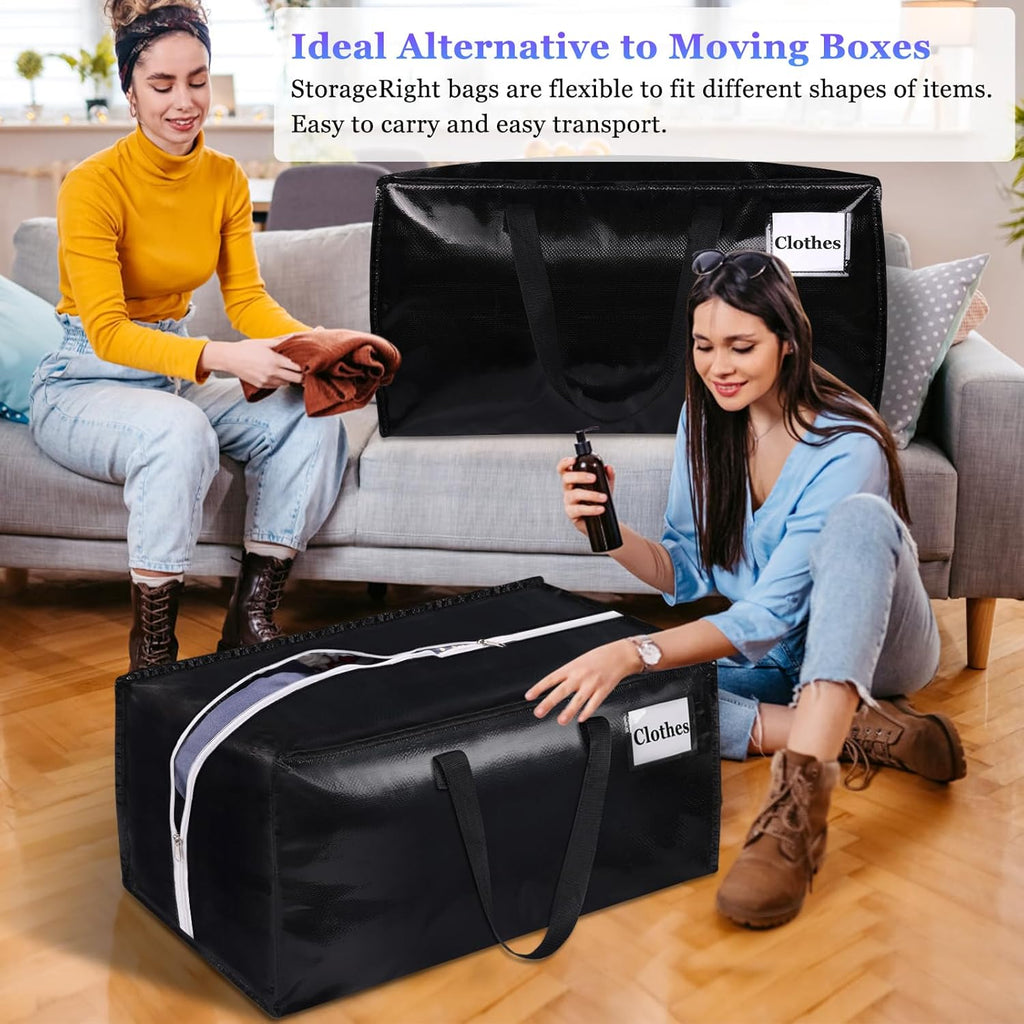 StorageRight Extra Large Moving Bags - Oversized Collapsible Storage Totes with Strong Handles & Zippers | 76L, 6-Pack for Packing & Space Saving