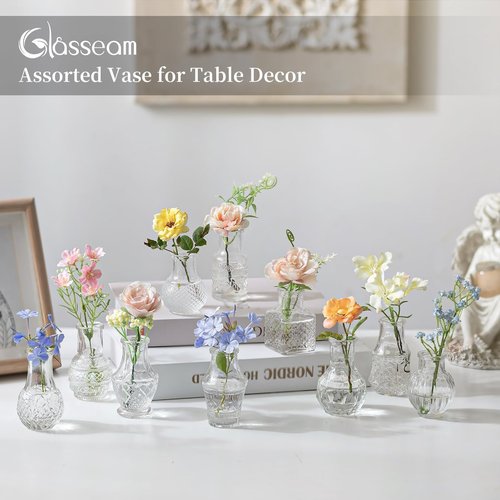 Glasseam Small Bud Vases for Centerpieces: 20PCS Mini Clear Glass Vase Set for Flowers Decor Wedding Party Baby Shower Dining - 2.7" Tiny Table Decorations Centerpiece