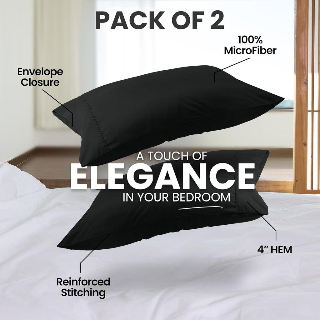 Utopia Bedding Standard Pillow Cases - Soft Brushed Microfiber - 2 Pack, Black | 20 x 26 Inches