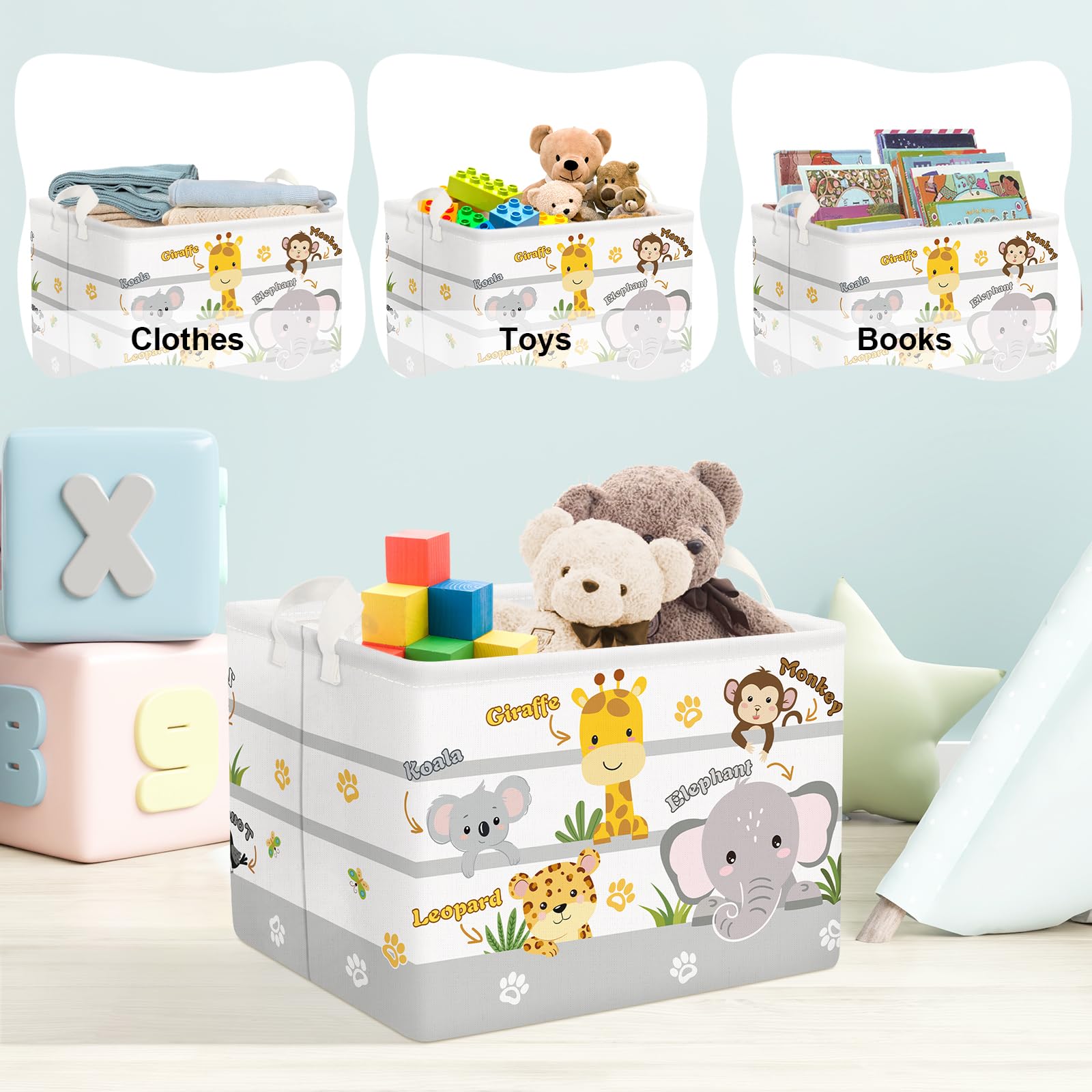Clastyle Collapsible Cute Animal Zebra Kid Book Toy Storage Basket Tiger Lion Clothes Nursery Hamper for Bedroom Bathroom, 36L Yellow Tiger