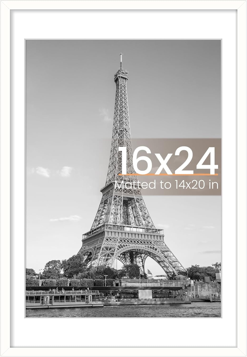 Upsimples 16x24 Picture Frame - Versatile Display for 14x20 Photos with Mat or 16x24 Without | White, 1 Pack