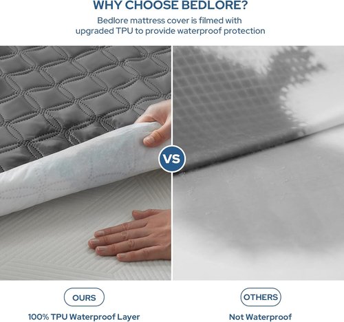 BEDLORE Waterproof Mattress Protector - Noiseless Queen Size Pad with Deep Pocket Fitted Up to 18" | Soft, Breathable, Washable (Gray)