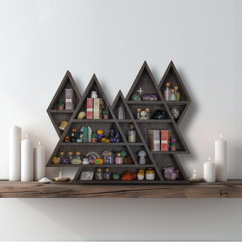 Triangle Mountain Crystal Shelf Display for Wall, Rock Gem Healing Stone Collections Display Shelf, Crystal Holder Trinket Organizer Knick Knack Shelf, Witchy Decor Gift for Women - 2025 UPGRADED