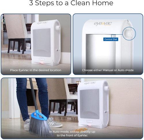 EyeVac Pro Touchless Vacuum - Ultra-Fast Automatic Dustpan for Pet Hair & Dirt | Corded, Bagless, 1400 Watt (White)