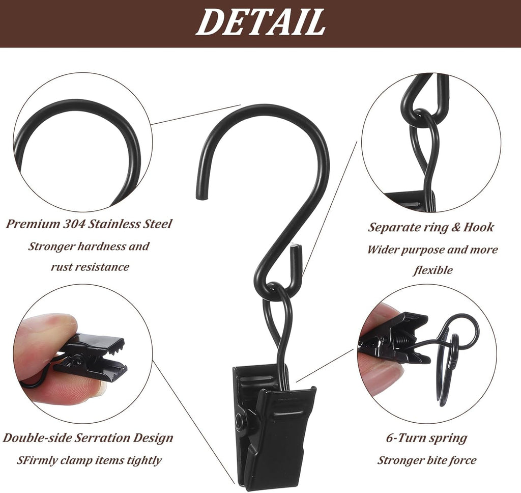 Ouligay Heavy Duty S Hook Curtain Clips - 20 PCS Metal Hangers for Holiday Lights & Crafts | 2.17 Inch Black