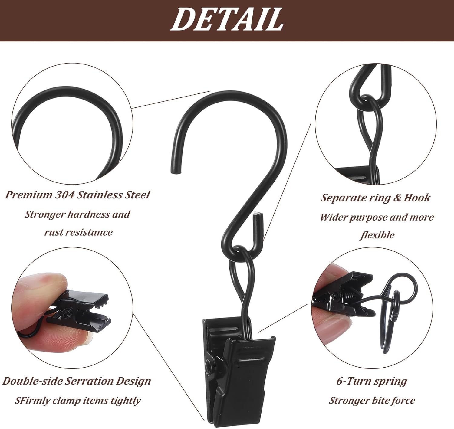Ouligay Heavy Duty S Hook Curtain Clips - 20 PCS Metal Hangers for Holiday Lights & Crafts | 2.17 Inch Black