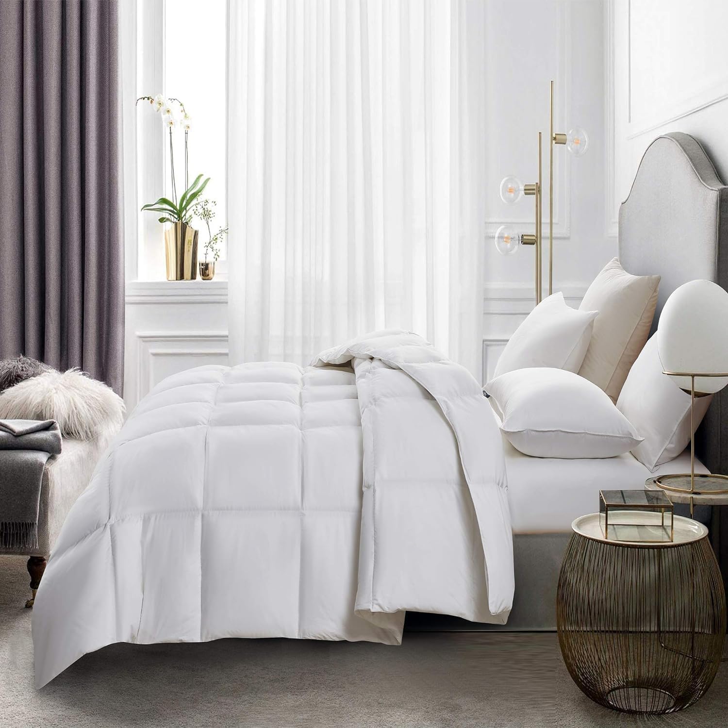 Serta Goose Feather Down Comforter | Queen Size 100% Cotton Duvet Insert - Hypoallergenic Luxury Bedding 90 x 90 Inch White