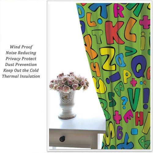 DDCBNS Kids Letters Curtains,Child Educational Alphabet Pattern Window Treatments for Living Room Bedroom Boys Girls Room Nursery Window Drapes 2 Panel Set Total Size 42" x 45"Green
