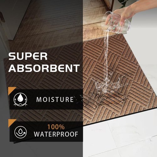 EGO LIFE 100% Waterproof Doormat - Extra Durable Natural Rubber Backing | Easy Clean, All-Season, 47x35 Brown