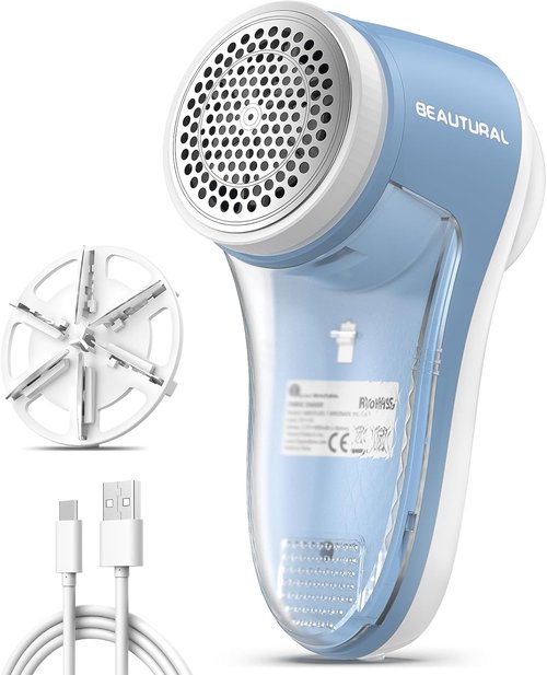 Beautural Fabric Shaver - Rechargeable Lint Remover with 6-Leaf Blades for Clothes & Furniture