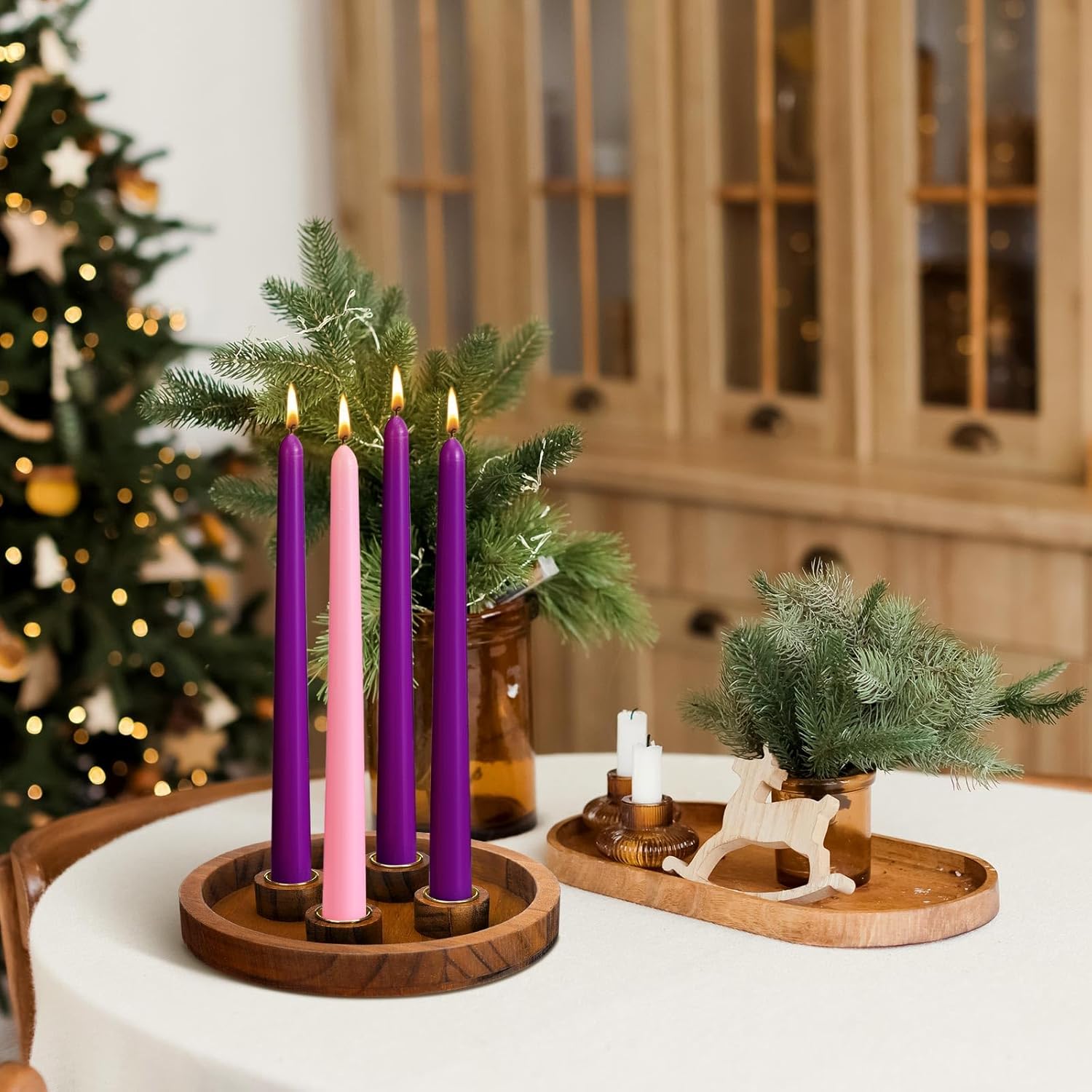 Vercraft 7-Inch Christmas Advent Candle Holder - Modern White Tray with 12 Taper Candles | Festive Table Centerpiece