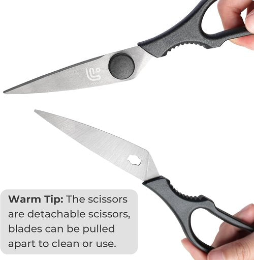 Linoroso Kitchen Shears - Heavy Duty Scissors with Magnetic Holder | Dishwasher Safe, Japanese Steel, Black