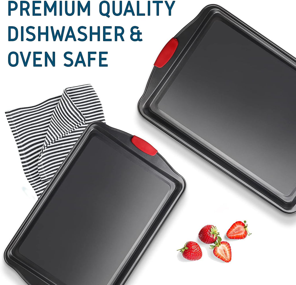 Skiennix Baking Sheet Set - 2-Piece Nonstick Cookie Sheets with Silicone Handles | Durable Steel, BPA-Free, Black