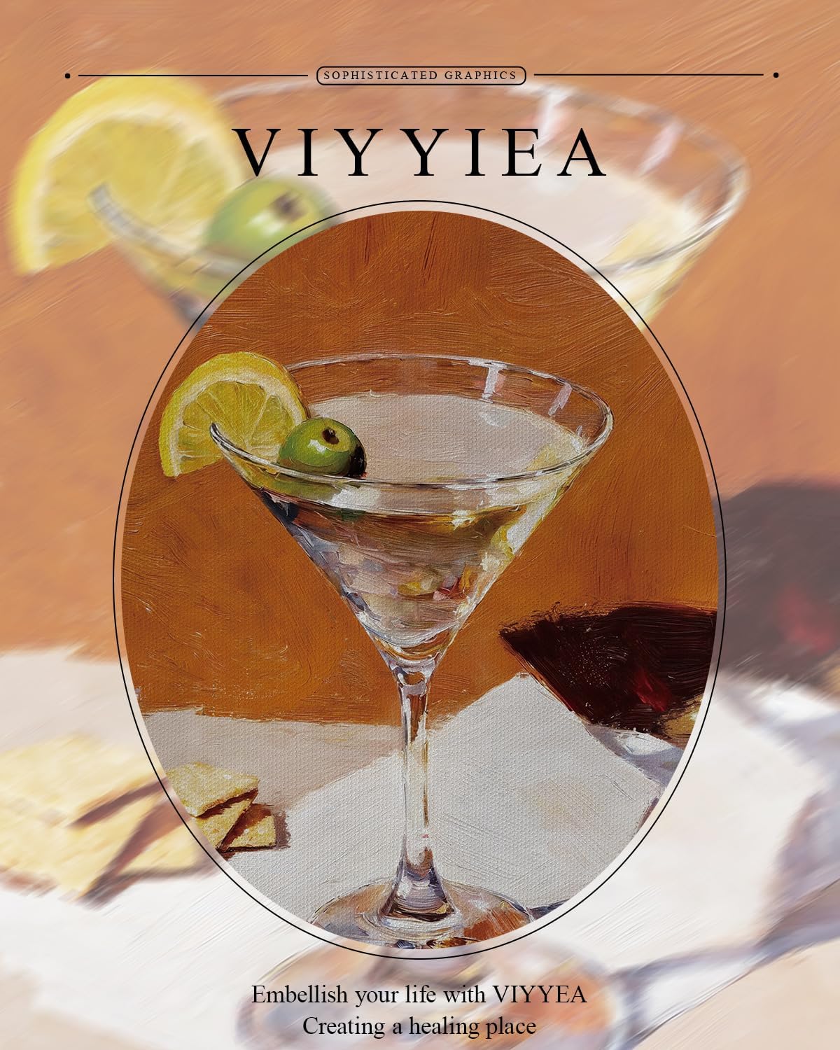 VIYYIEA Vintage Gold Framed Wall Art - Classic Martini Artwork Prints for Living Room | 14L x 11W
