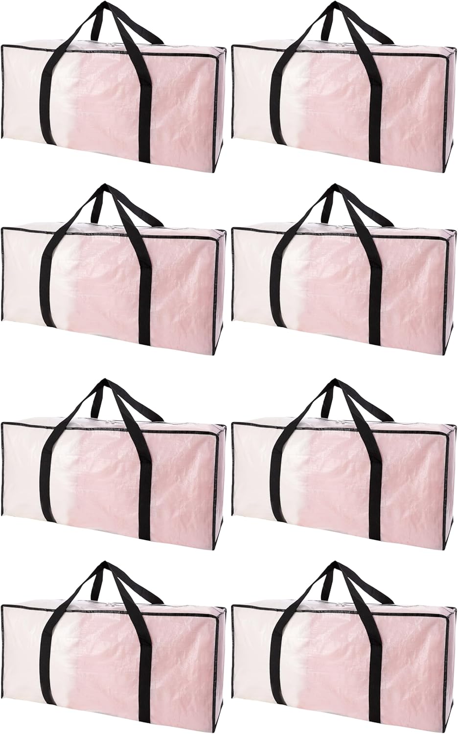 PANDA JOYS Extra Large Moving Bags - Heavy-Duty Storage Totes with Zippers & Handles | 8 Pack, Semi-Transparent