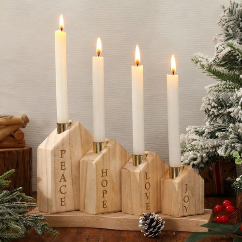 FYSUIMU Wooden Christmas Advent Candle Holders - 4Pcs Nativity Scene Decor for Farmhouse Holiday Centerpiece