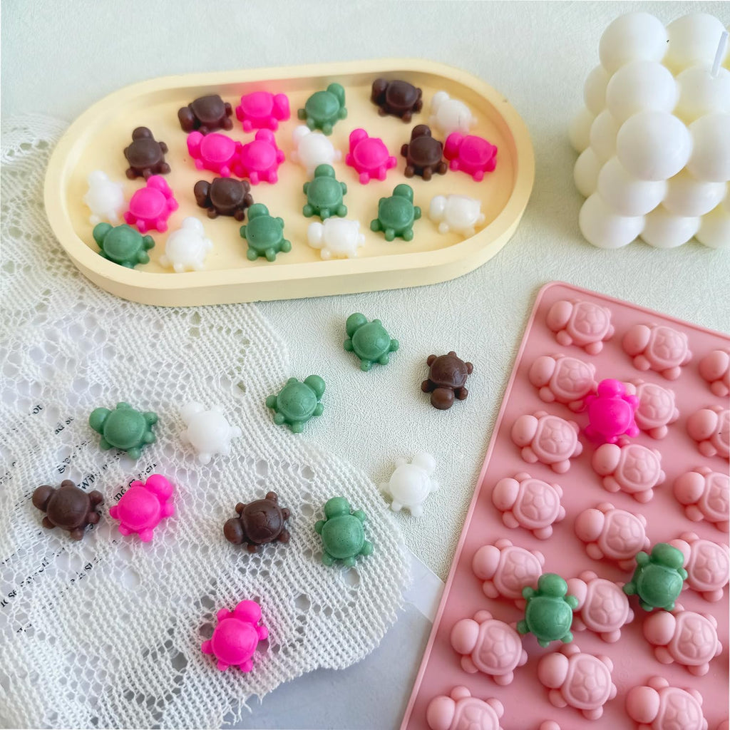 2 Pack Mini Turtle Silicone Mold for Chocolate, 72-Cavity Sea Turtle Chocolate Candy Molds Tortoise Ice Cube Sea Animal Gummy Jello Wax Resin Mold for DIY Baking Desserts Cake Decoration (Pink)
