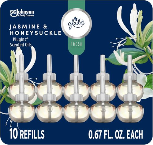 Glade PlugIns Refills Air Freshener - Jasmine & Honeysuckle Scented Essential Oils | 10 Count, 0.67 Fl Oz