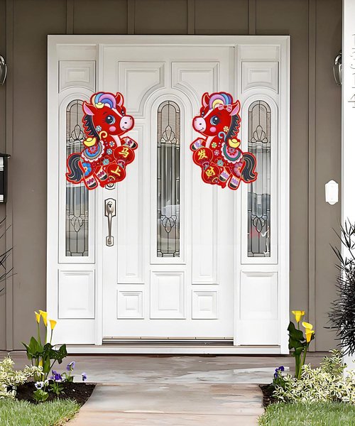 2PCS Chinese New Year Door Sticker 2026,New Year Decorations Horse,Door Sticker Lunar Wall Window Clings for Home Decoration,Spring Festival Window Cling for Wall Closet (MaShangFaCai)