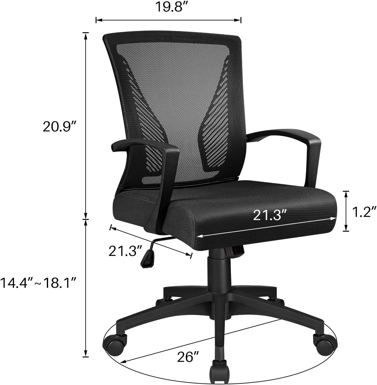 Tuoze Ergonomic Office Chair - Mid Back Mesh Design with Lumbar Support & Armrests | Black