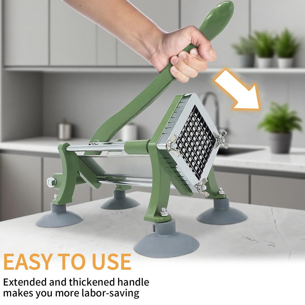 French Fry Cutter, Commercial Potato Slicer with Suction Feet,Great for Potato, French Fries, Cucumber, Vegetables, Carrot (Green- 3/8 Inch Blade)