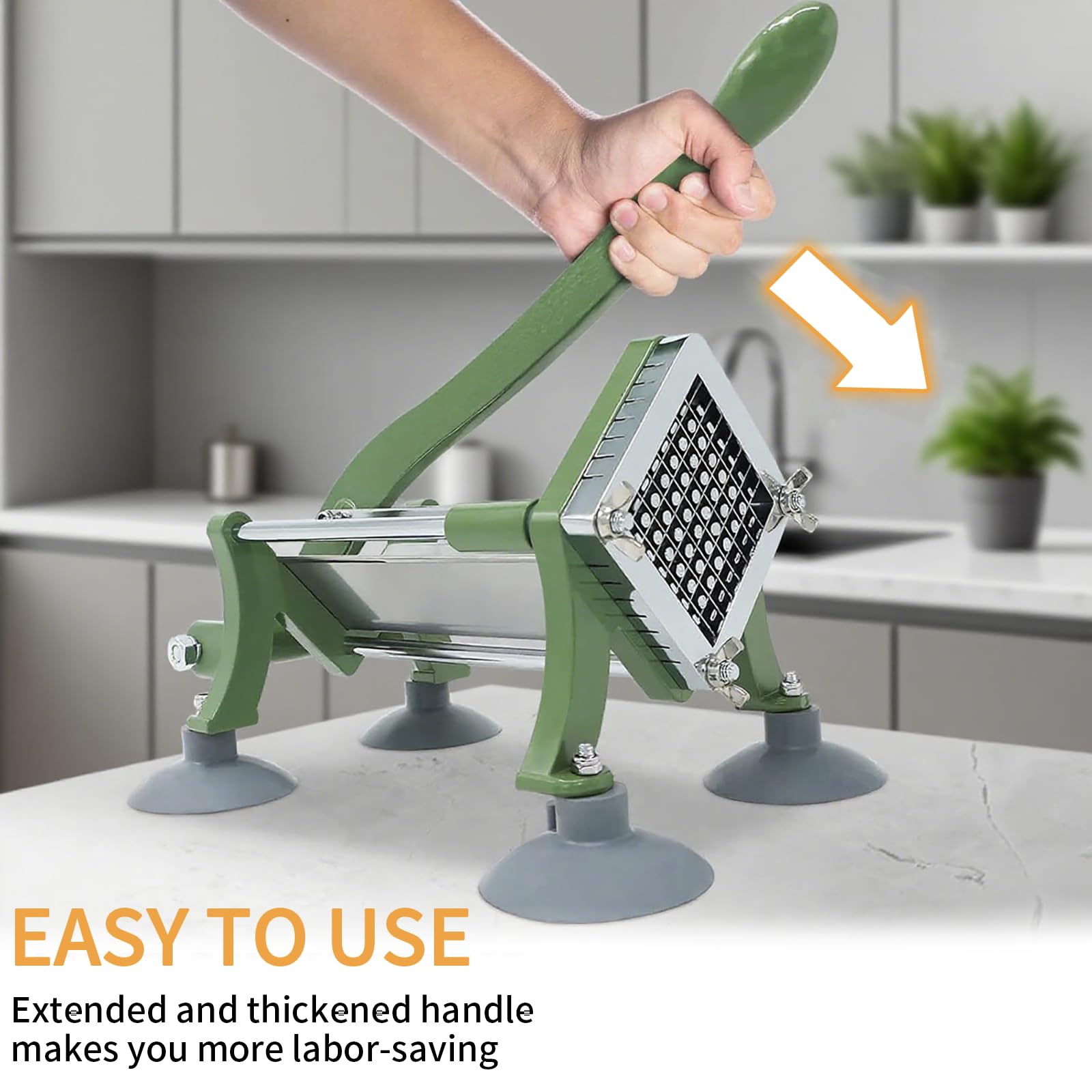 French Fry Cutter, Commercial Potato Slicer with Suction Feet,Great for Potato, French Fries, Cucumber, Vegetables, Carrot (Green- 3/8 Inch Blade)
