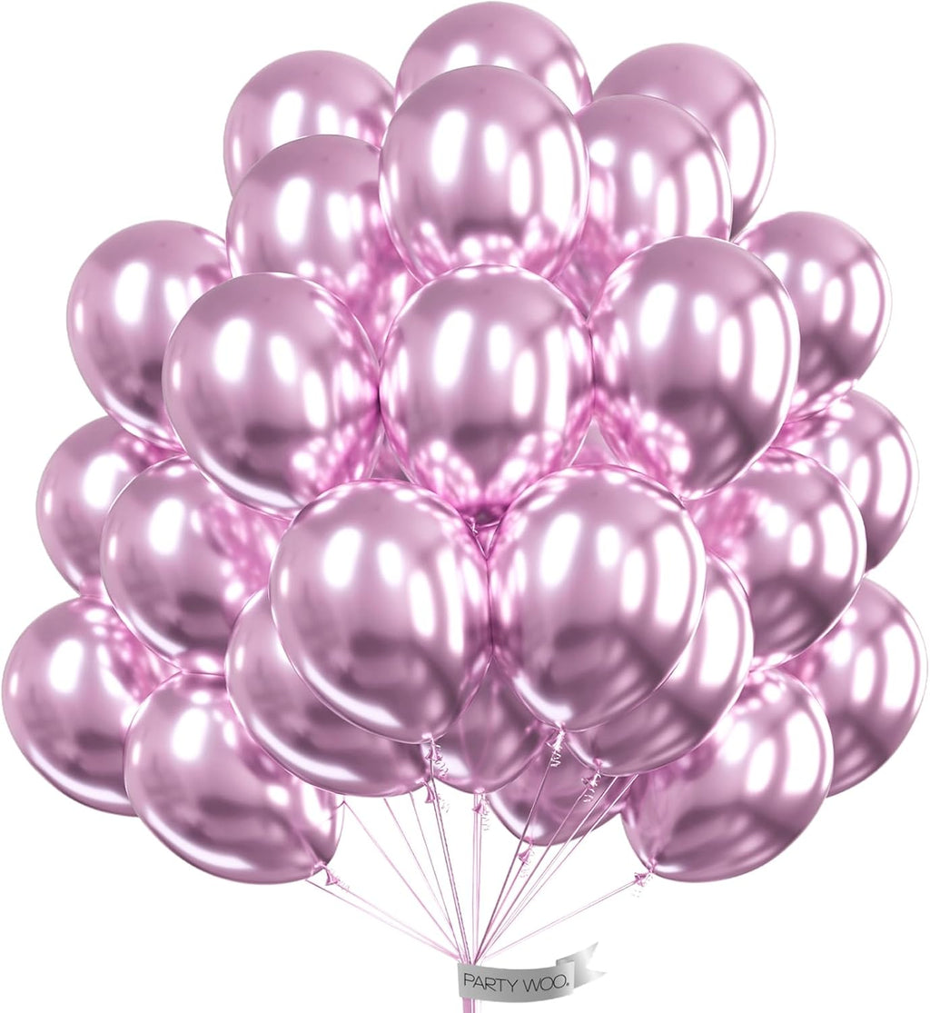 PartyWoo Metallic Pink Balloons - 50 Pcs 12 Inch | Perfect for Wedding & Birthday Decorations